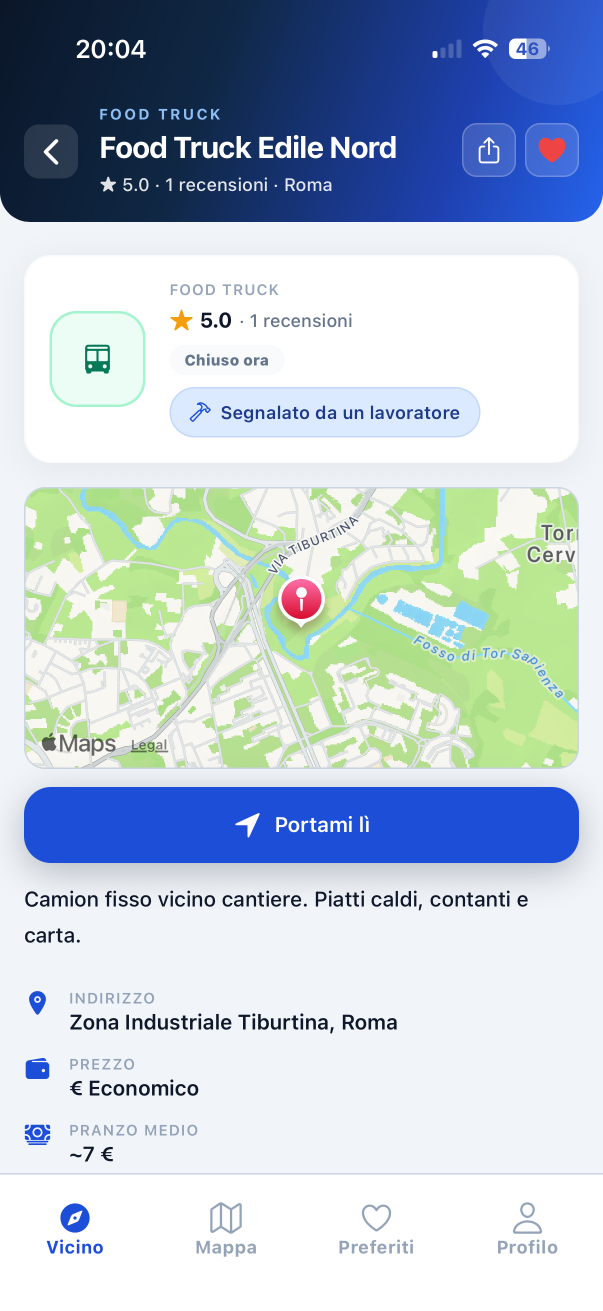 Scheda locale DoveMangio con orari e recensioni