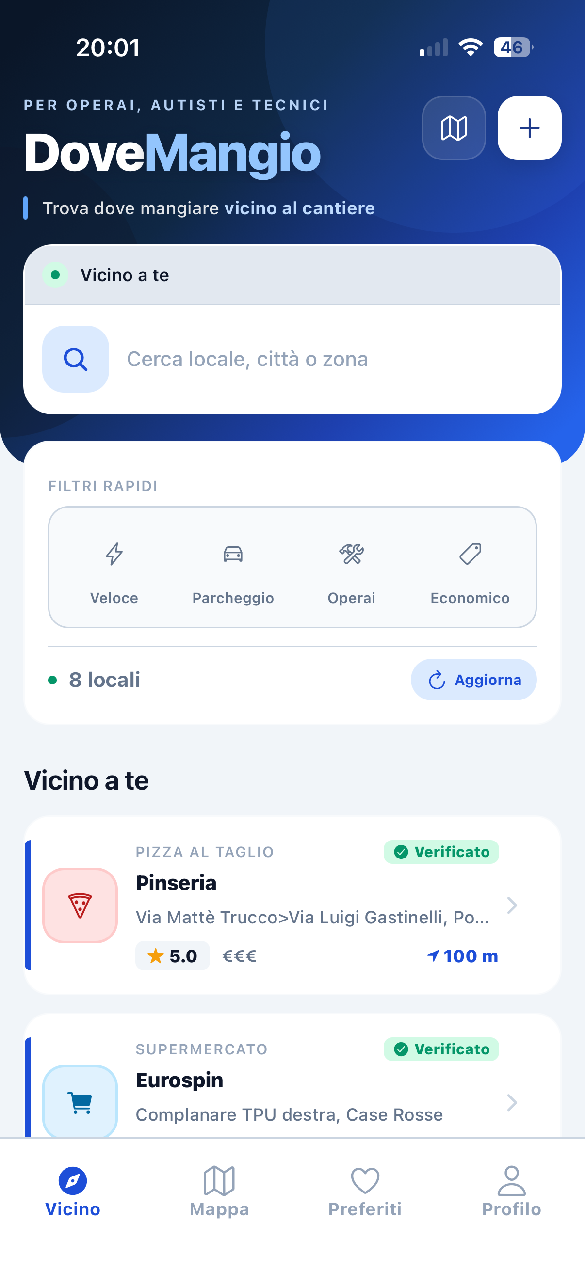 Home DoveMangio — lista locali vicino al cantiere