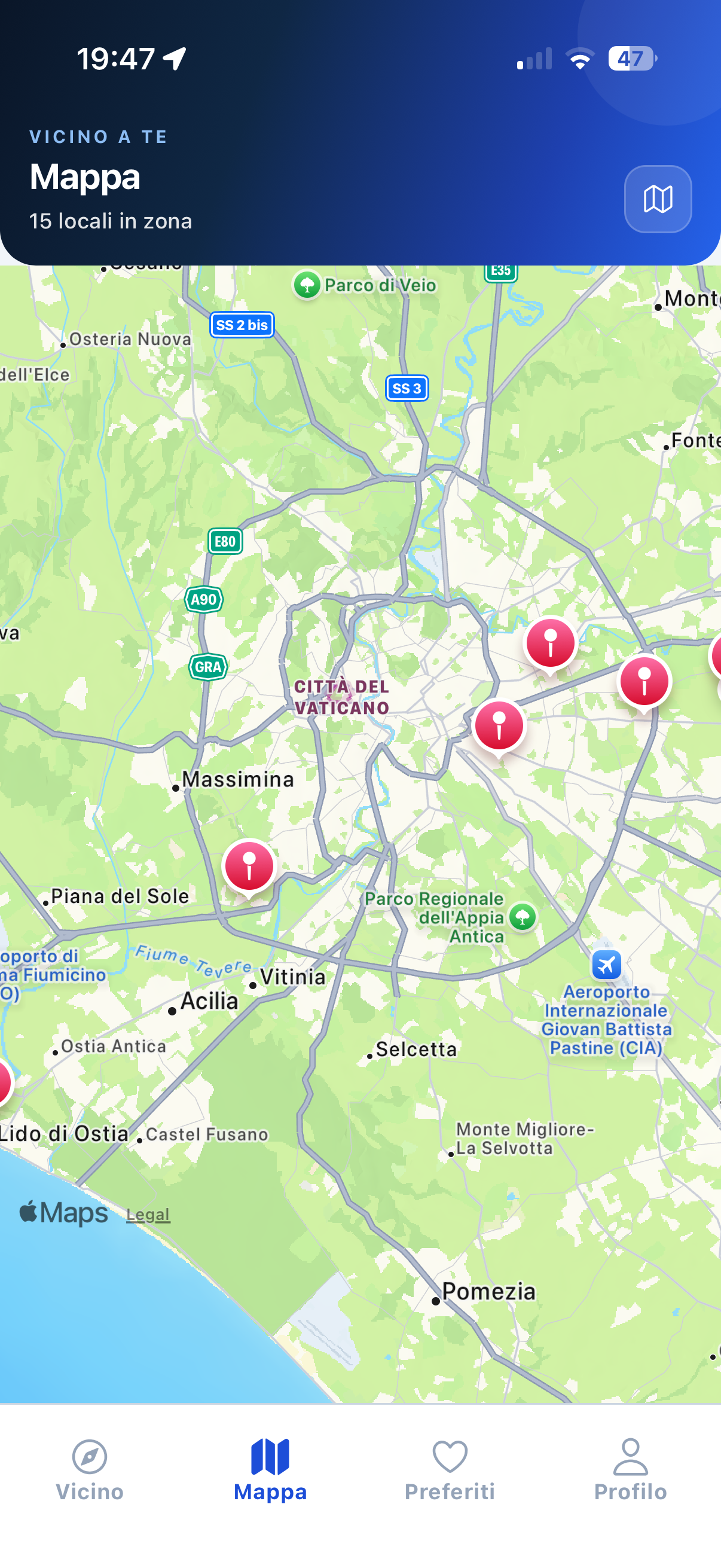 Mappa DoveMangio con locali vicini